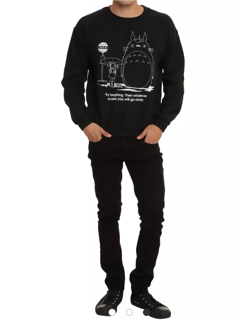 Bioworld Black Crewneck Sweatshirt White Totoro Graphic My Neighbor Totoro SZ L